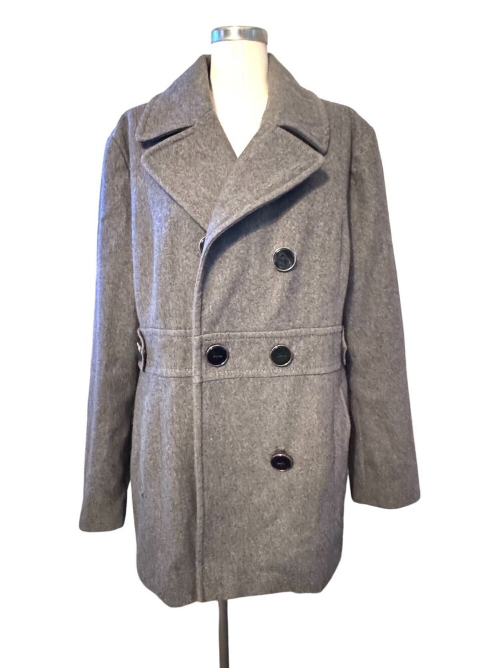 Kenneth Cole Reaction Gray Double-Breasted Peacoat Women's Wool Blend